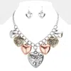 Fashnzfab Multi Metal Heart Pendants Dangle Necklace In Metallic