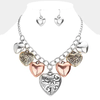 Fashnzfab Multi Metal Heart Pendants Dangle Necklace In Metallic