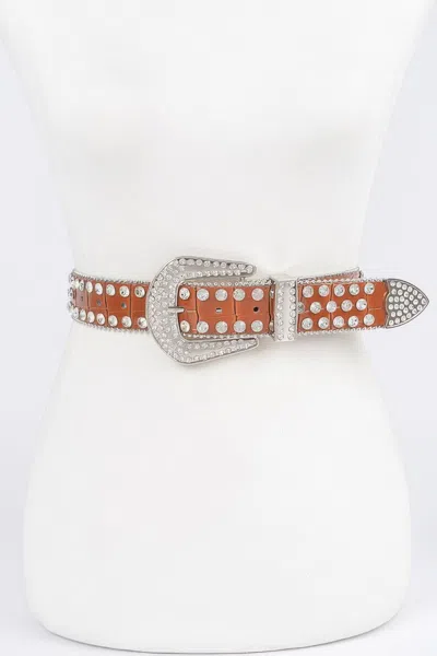 Fashnzfab Multi Metal Stone Studded Belt In Brown