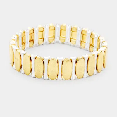 Fashnzfab Multi Oval Metal Stretch Bracelet Worn Gold, Worn Silver