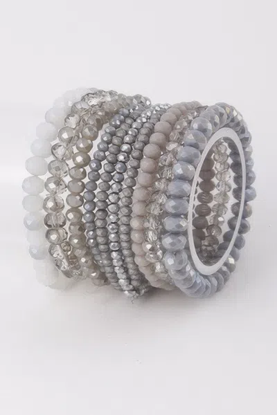 Fashnzfab Multi Pastel Crystal Beaded Bracelet In Silver