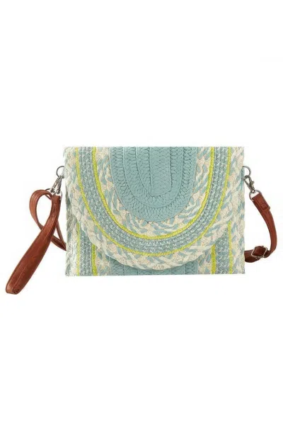 Fashnzfab Multi Pattern Straw Clutch & Crossbody Bag In Green