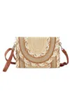 Fashnzfab Multi Pattern Straw Clutch & Crossbody Bag In Sand