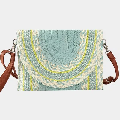 Fashnzfab Multi Pattern Straw Clutch / Crossbody Bag In Green