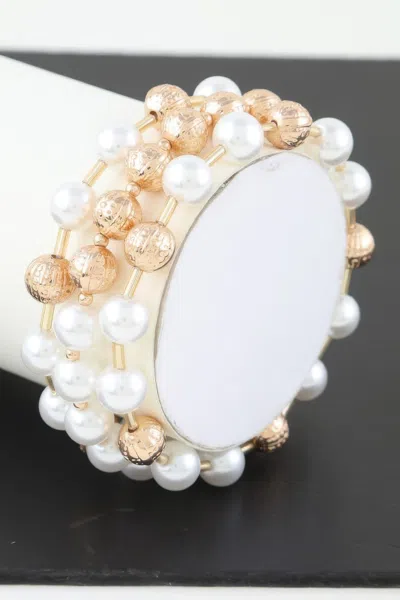 Fashnzfab Multi Pearl Beaded Bracelet In Gold