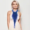 Fashnzfab Multi Pearl Strand Statement Necklace In Blue