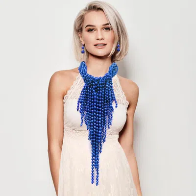 Fashnzfab Multi Pearl Strand Statement Necklace In Blue