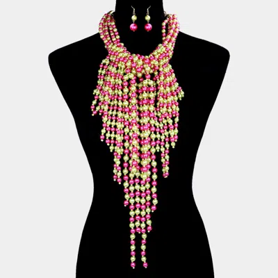 Fashnzfab Multi Pearl Strand Statement Necklace In Pink