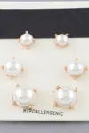 Fashnzfab Multi Pearl Stud Earrings Set In Gold
