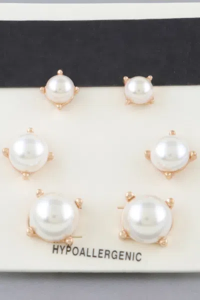 Fashnzfab Multi Pearl Stud Earrings Set In White