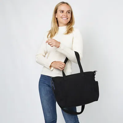 Fashnzfab Multi Pocket Corduroy Tote Bag In Black