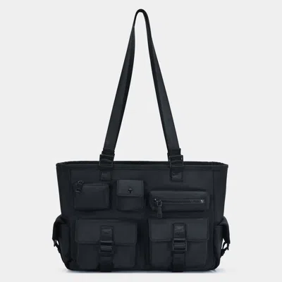 Fashnzfab Multi Pocket Utility Shoulder Tote Bag In Black