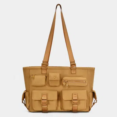 Fashnzfab Multi Pocket Utility Shoulder Tote Bag In Brown