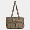 Fashnzfab Multi Pocket Utility Shoulder Tote Bag In Gray