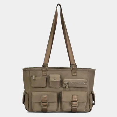 Fashnzfab Multi Pocket Utility Shoulder Tote Bag In Gray