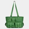 Fashnzfab Multi Pocket Utility Shoulder Tote Bag In Green