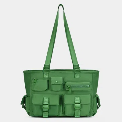 Fashnzfab Multi Pocket Utility Shoulder Tote Bag In Green