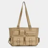 Fashnzfab Multi Pocket Utility Shoulder Tote Bag In Green