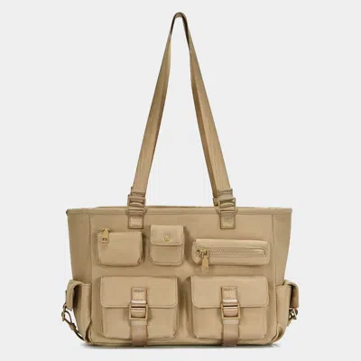 Fashnzfab Multi Pocket Utility Shoulder Tote Bag In Green