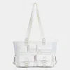 Fashnzfab Multi Pocket Utility Shoulder Tote Bag In White