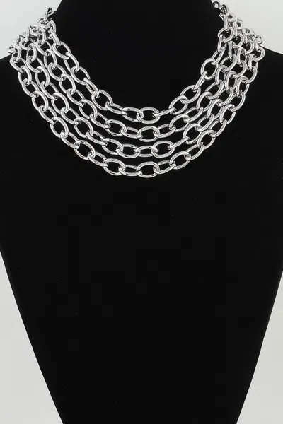 Fashnzfab Multi Polished Link Chain Choker Necklace In Black