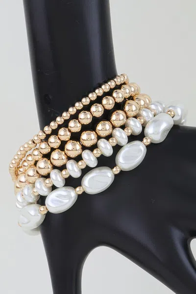 Fashnzfab Multi Polished Stone Beaded Bracelet In Gold