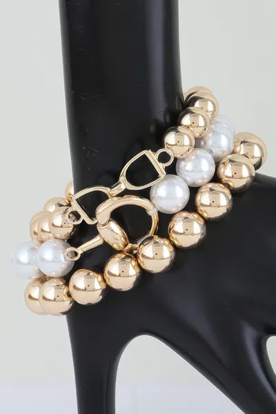 Fashnzfab Multi Polished Toggle Beaded Bracelet In Gold