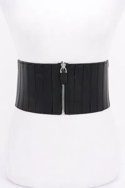 Fashnzfab Multi Pu Zip Front Elastic Belt In Black