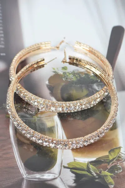 Fashnzfab Multi Rhinestone 80mm Hoop Earrings In Orange