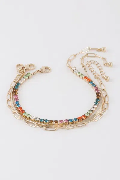 Fashnzfab Multi Rhinestone Bracelet In Gold