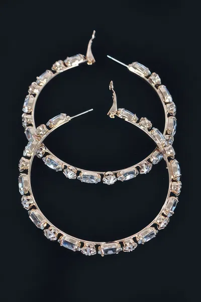 Fashnzfab Multi Rhinestone Hoop Earring In Black