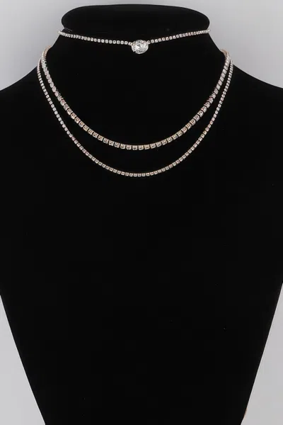 Fashnzfab Multi Rhinestone Necklace In Black