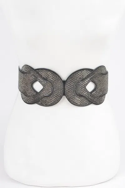 Fashnzfab Multi Rhinestone Plus Size Elastic Belt In Gray