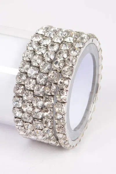 Fashnzfab Multi Rhinestone Stretch Bracelet In Silver