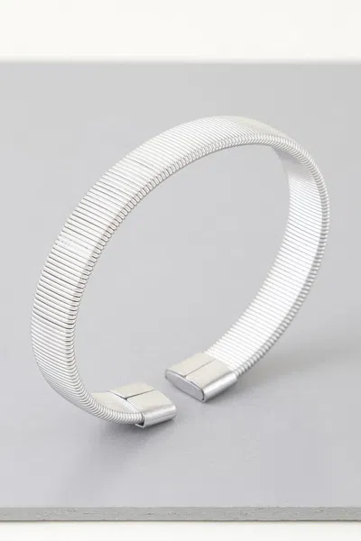 Fashnzfab Multi Ribbed Cuff Bracelet In Silver