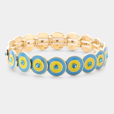 Fashnzfab Multi Round Color Block Stretch Bracelet Aqua, Gold