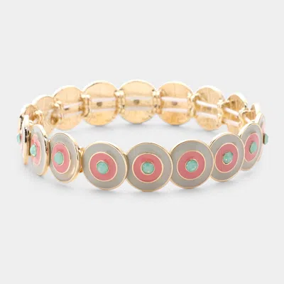 Fashnzfab Multi Round Color Block Stretch Bracelet Cream, Gold