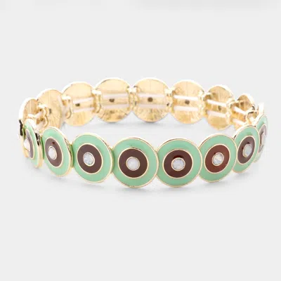 Fashnzfab Multi Round Color Block Stretch Bracelet Gold, Mint
