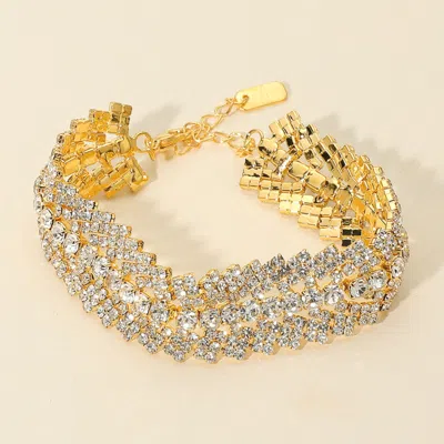 Fashnzfab Multi Row Rhinestone Evening Bracelet Clear, Gold