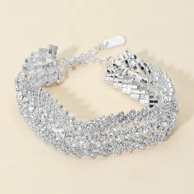 Fashnzfab Multi Row Rhinestone Evening Bracelet Clear, Silver