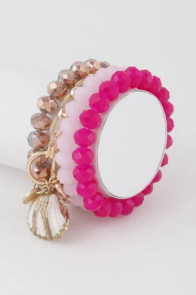 Fashnzfab Multi Seashell Crystal Bracelet In Pink