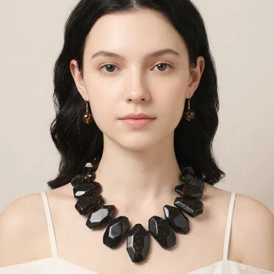Fashnzfab Multi Shaped Acrylic Rock Beaded Statement Necklace In Black