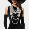 Fashnzfab Multi Sized Pearl Beaded Layered Strand Statement Necklace In Multi