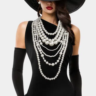 Fashnzfab Multi Sized Pearl Beaded Layered Strand Statement Necklace