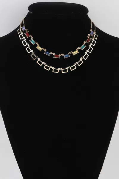 Fashnzfab Multi Square Crystal Charm Necklace