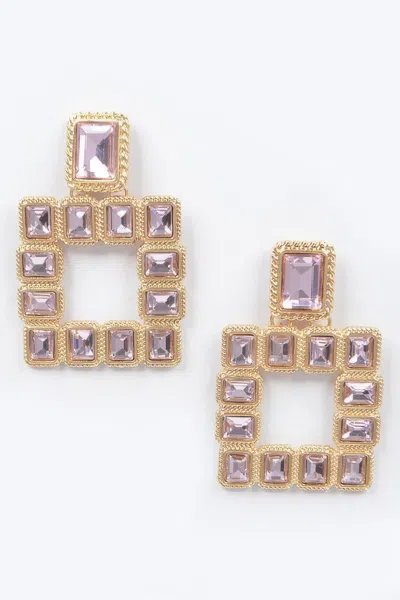 Fashnzfab Multi Square Gemstone Earrings In Pink