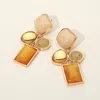 Fashnzfab Multi Stone Accented Bold Geometric Drop Earrings - Yellow In Brown