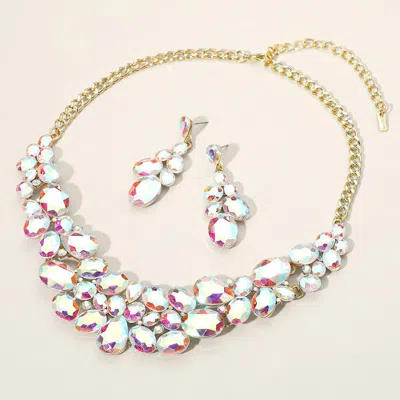 Fashnzfab Multi Stone Bubble Cluster Evening Necklace In Blue