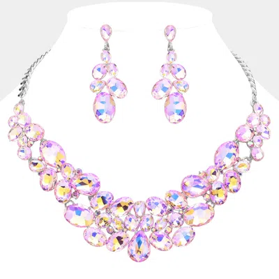 Fashnzfab Multi Stone Bubble Cluster Evening Necklace In Pink
