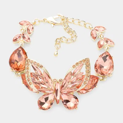 Fashnzfab Multi Stone Butterfly Evening Bracelet Gold, Peach